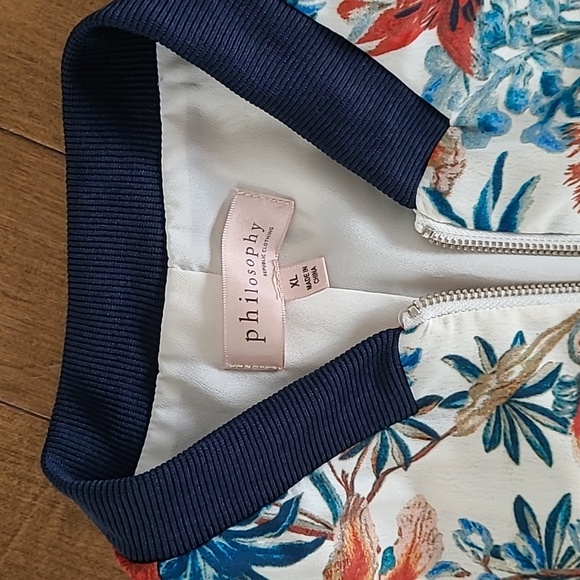 Philosophy Cream Rust Teal Floral Bomber Zip Up Jacket Size XL - Picture 3 of 8